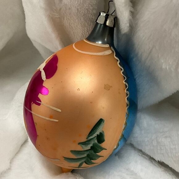 Vintage Handblown Mercury Glass "Skier" Hand Painted Tear Drop Ornament POLAND - Picture 2 of 8